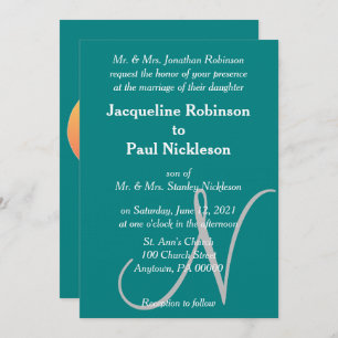 Sonnenuntergang Herz Aquamarin grüne MonogrammEinl Einladung