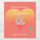 Sonnenuntergang Herzkorallenmonogramm Weinetikett (Einzelnes Label)