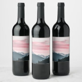 Sonnenuntergang hinter den Bergen Weinetikett (Flaschen)