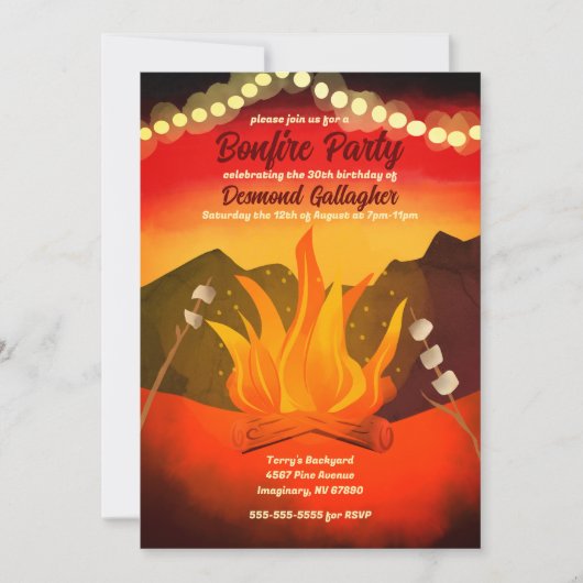Sonnenuntergang-Hinterhoffeuer-Party Einladung (Vorderseite)
