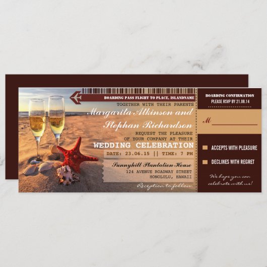 Sonnenuntergang Hochzeit Boarding Pass Einladungen (Vorne/Hinten)