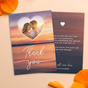 Sonnenuntergang Hochzeit mit individuellem Herz Dankeskarte