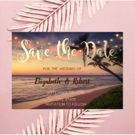 Sonnenuntergang, Hochzeit, Palmen, Lichter Save th The Date