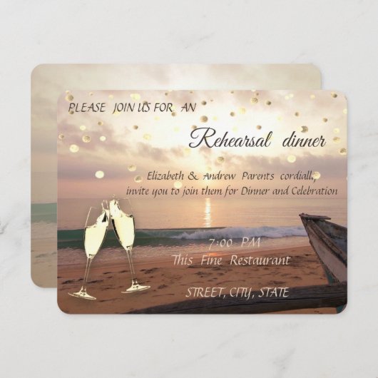 Sonnenuntergang Hochzeit, Probe-Abendessen Brille  Einladung (Vorne/Hinten)