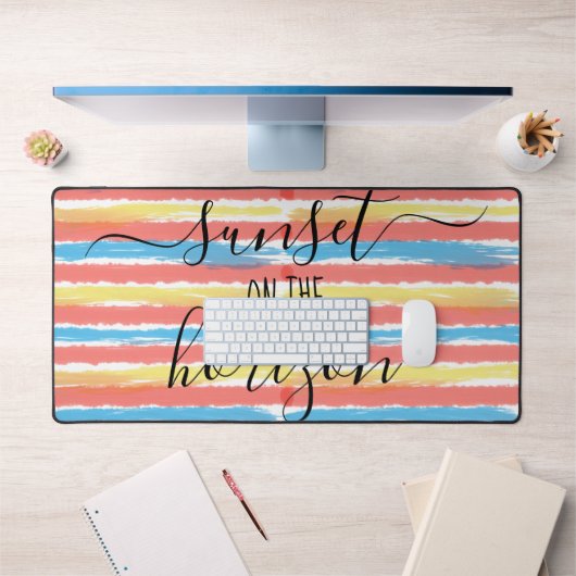Sonnenuntergang Horizont Rosa Gelb Blaue Streifen Schreibtischunterlage (Büro 1)