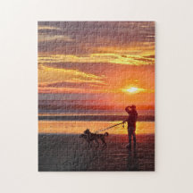Sonnenuntergang-Hunde-Spaziergang-Puzzle