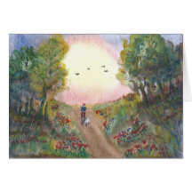 Sonnenuntergang-Hundeweg-Aquarell-Malerei