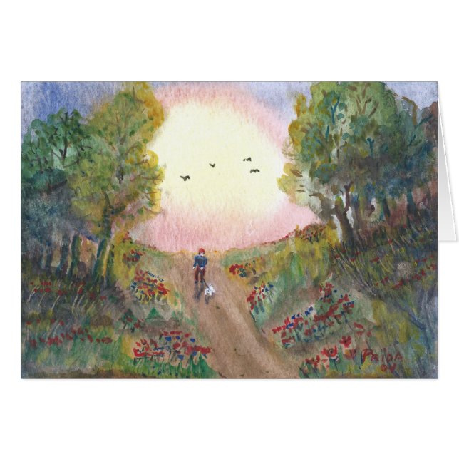 Sonnenuntergang-Hundeweg-Aquarell-Malerei (Vorderseite (Horizontal))