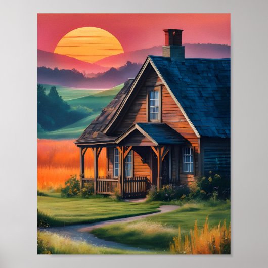 Sonnenuntergang Hütte Poster (Vorne)