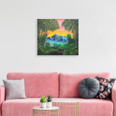 Sonnenuntergang im Bergwald Leinwanddruck (Insitu (Wohnzimmer))