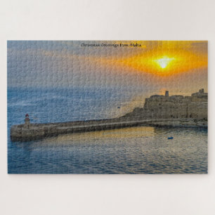 Sonnenuntergang im Hafen von Malta. Puzzle