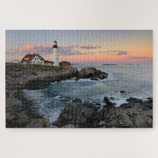 Sonnenuntergang im Leuchtturm Portland Head an der Puzzle (Horizontal)