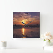 Sonnenuntergang im Ozean Quadratische Wanduhr (Zuhause)