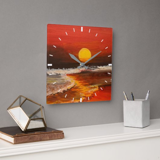 Sonnenuntergang im Pazifik, von Gary Poling Quadratische Wanduhr (Büro)