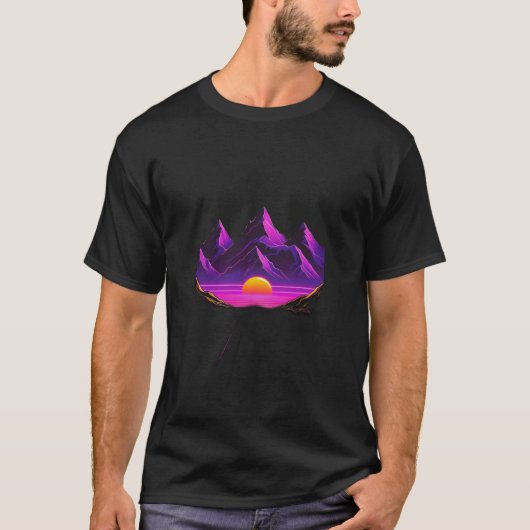 Sonnenuntergang im Synthwave-Stil T-Shirt (Vorderseite)
