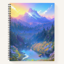 Sonnenuntergang im überwucherten Bergtal Notizblock