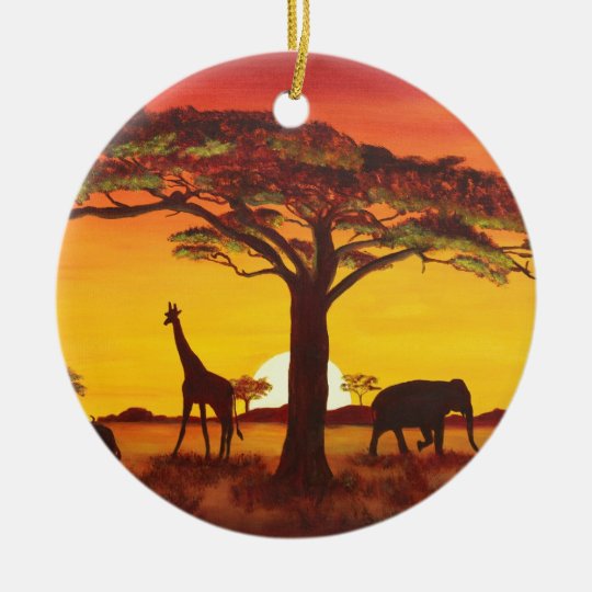 Sonnenuntergang in Afrika Rundes Keramik Ornament