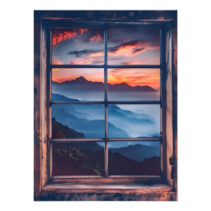 Sonnenuntergang in den Bergen Fensteransicht Fotodruck
