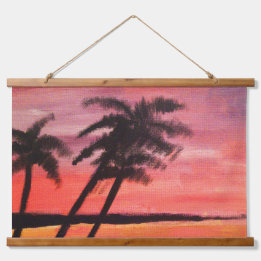 Sonnenuntergang in den Tropen Wandteppich Mit Holzrahmen