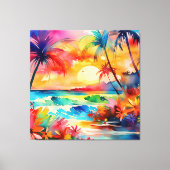 Sonnenuntergang in der Aquarellszene Leinwanddruck (Vorderseite)