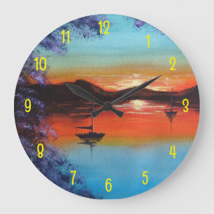 Sonnenuntergang in der Bucht Große Wanduhr