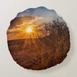 Sonnenuntergang in der Kalahari-Wüste, Namibia Rundes Kissen