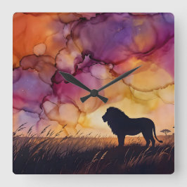 Sonnenuntergang in der Savanne Quadratische Wanduhr