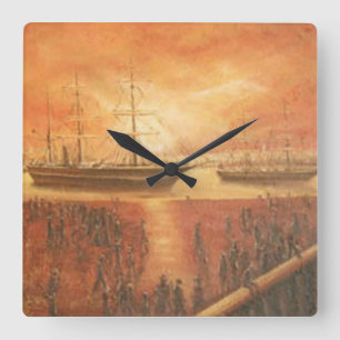 Sonnenuntergang in der Vergangenheit Quadratische Wanduhr