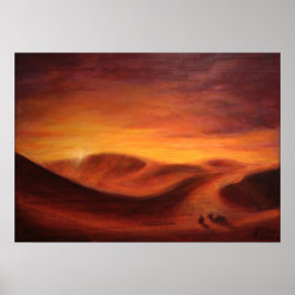 Sonnenuntergang in der Wüste der Sahara Poster