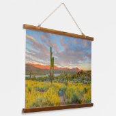 Sonnenuntergang in der Wüstenlandschaft Wandteppich Mit Holzrahmen (Gewinkelt)