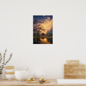 Sonnenuntergang in einem alten Holztempel Poster (Küche)