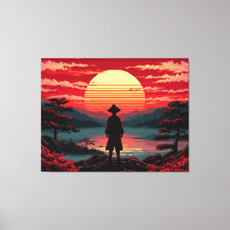 Sonnenuntergang in einer Pixel-Art-Landschaft Leinwanddruck