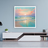 Sonnenuntergang in einer ruhigen Strandlandschaft Poster