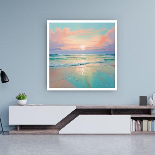 Sonnenuntergang in einer ruhigen Strandlandschaft Poster