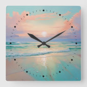 Sonnenuntergang in einer ruhigen Strandlandschaft Quadratische Wanduhr (Vorderseite)