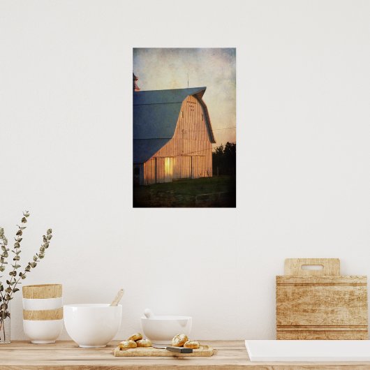 Sonnenuntergang in einer Scheune Poster (Küche)