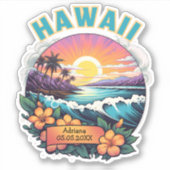 Sonnenuntergang in Hawaii Beach Mountains Tropisch Aufkleber (Vorderseite)