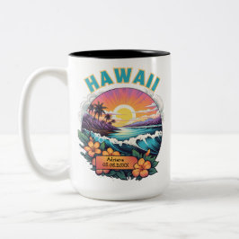 Sonnenuntergang in Hawaii Beach Mountains Tropisch Zweifarbige Tasse