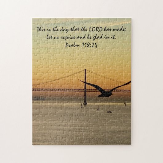 Sonnenuntergang in Lissabon mit Verse von Psalm 11 Puzzle (Vertikal)