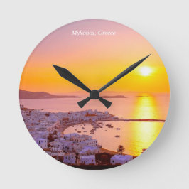 Sonnenuntergang in Mykonos, Griechenland Runde Wanduhr