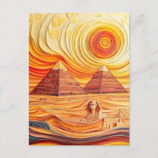 Sonnenuntergang in Pyramiden und Sphinx Postkarte (Vorderseite)