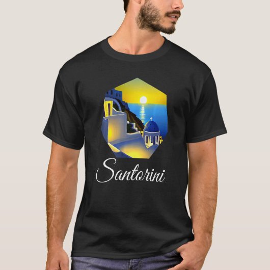 Sonnenuntergang in Santorini Griechenland Malerei T-Shirt (Vorderseite)