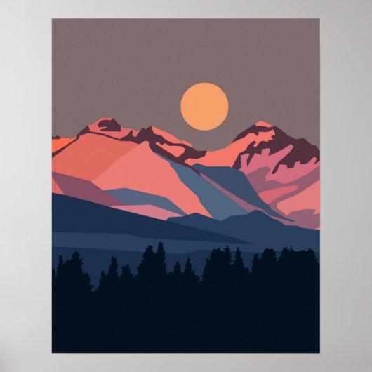 Sonnenuntergang in schneebedeckten Bergen Poster (Vorne)