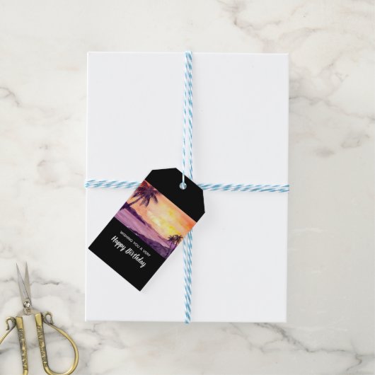 Sonnenuntergang in Tropen von Farida Greenfield Geschenkanhänger (Mit Garn)