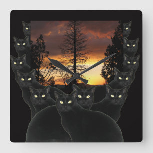 Sonnenuntergang-Katzen Quadratische Wanduhr