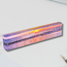 Sonnenuntergang Küste Sommer Ozeanwellen Namensplakette