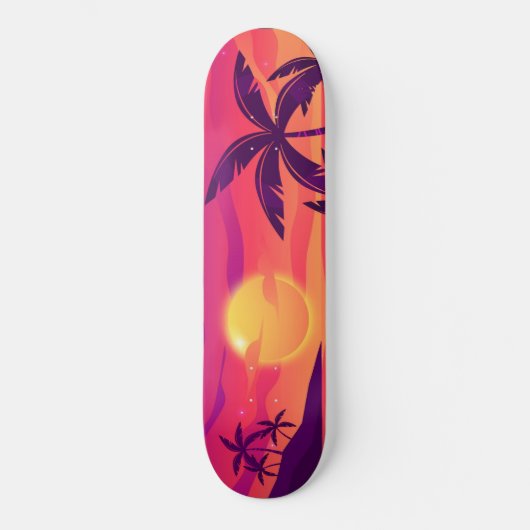 Sonnenuntergang Küstenpalmen Bäume Skateboard (Vorderseite)
