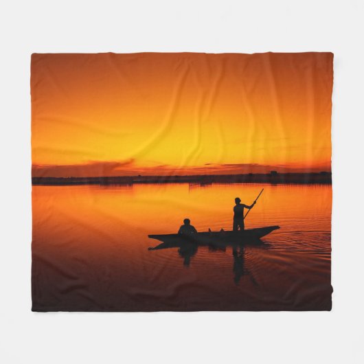 Sonnenuntergang Landschaft mit einem Boot-68465 Fleecedecke (Vorderseite (Horizontal))
