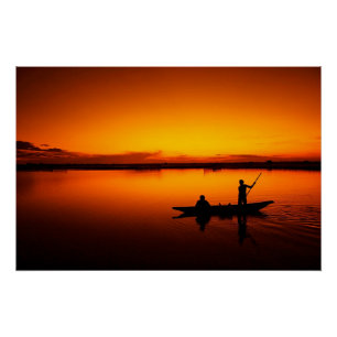 Sonnenuntergang Landschaft mit einem Boot-68465 Poster