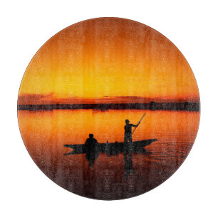 Sonnenuntergang Landschaft mit einem Boot-68465 Schneidebrett